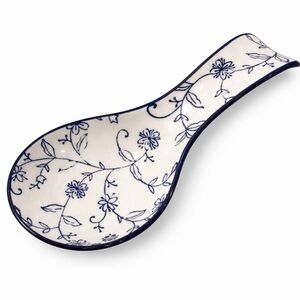 American Atelier Blue Floral Porcelain Spoon Rest Chinoiserie Style